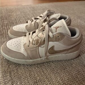 Nike Jordan 1 Kids Tan and White Sneakers
